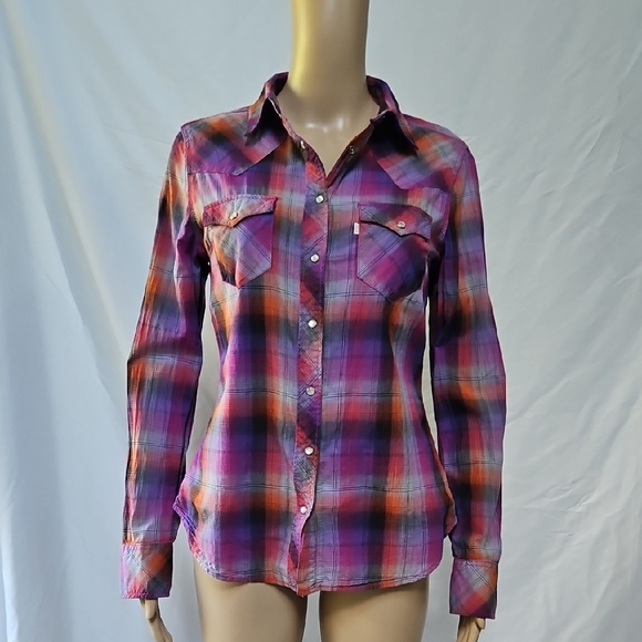 Levi's Women's Plaid Button-Down Shirt - Purple and Red - Picture 1 of 6